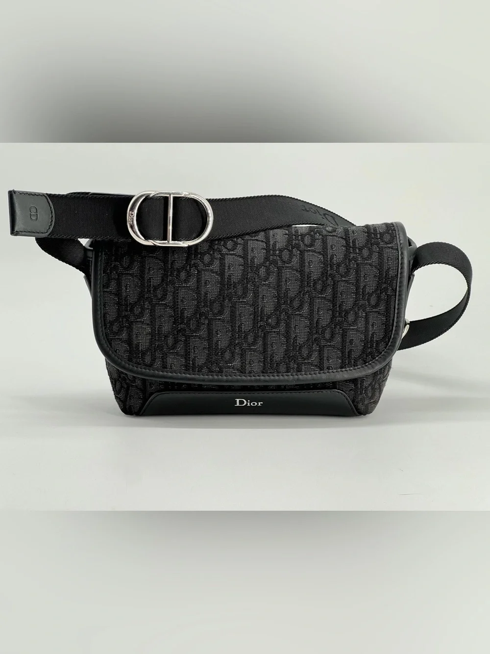 Christian Dior Mini Jett Messenger Bag With Flap Oblique Jacquard And Calfskin